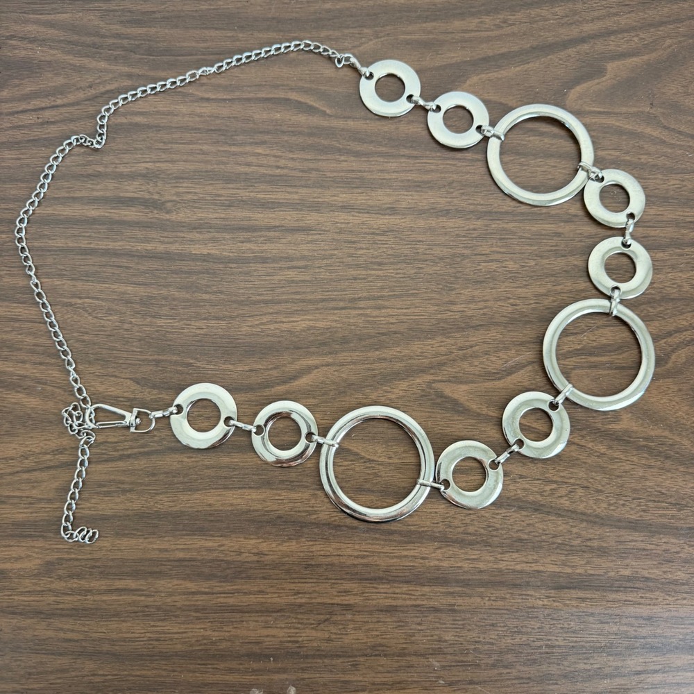 Silver Tone Multi Circle Ring Link Chain Belt Adjustable Y2K Hippie Boho Gypsy
